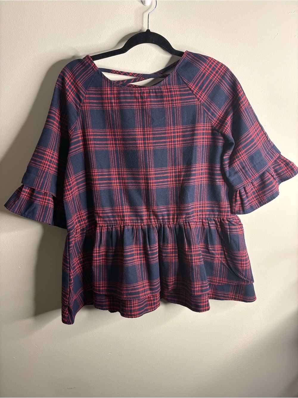 SD Collection Navy and Red Striped Button-Up Top